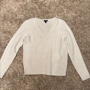 Talbots Cream V-Neck Cable Knit Sweater